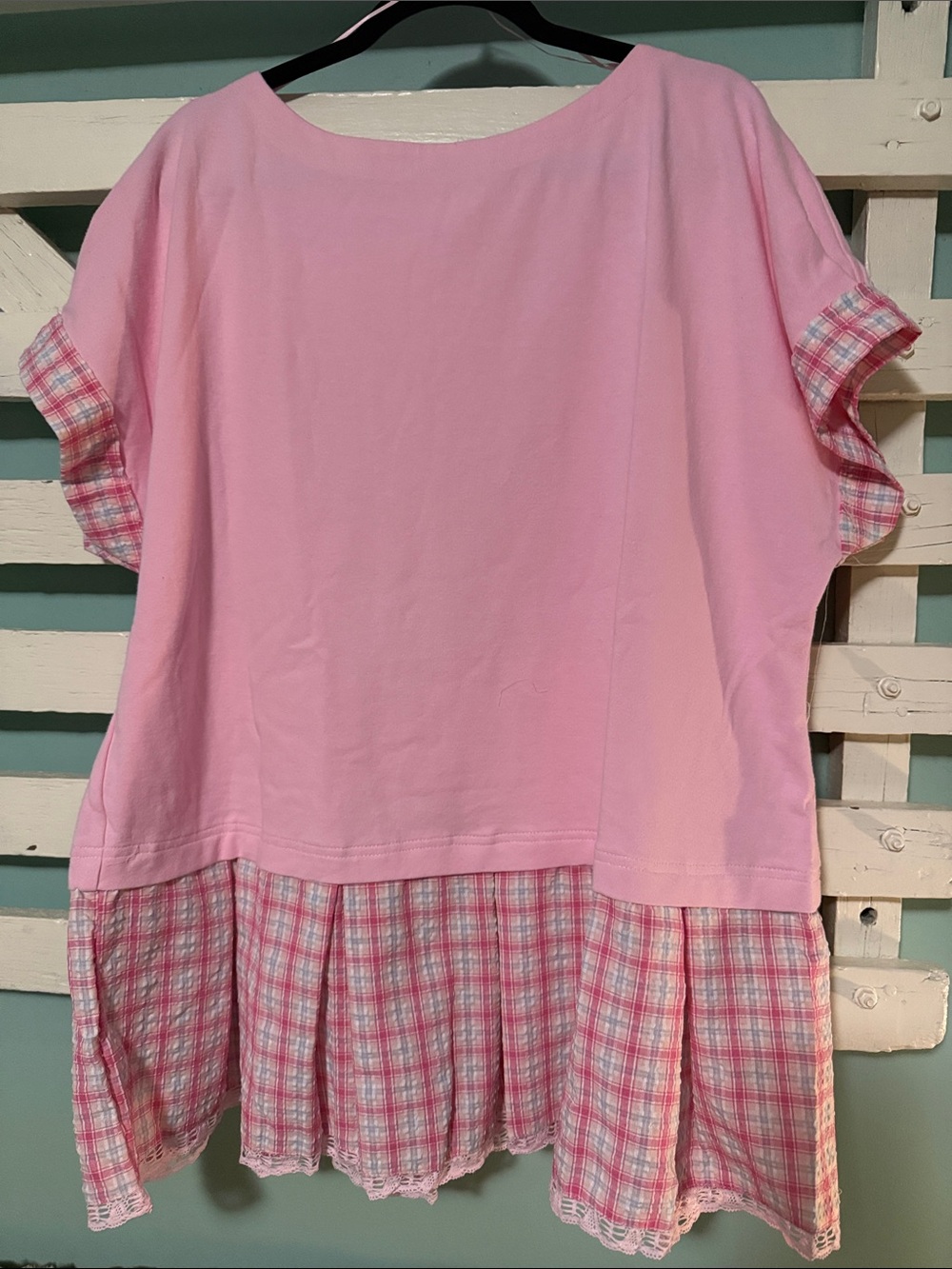 Fantastic Fawn Pink Short Sleeve Tunic Dress with Pink Plaid Ruffle